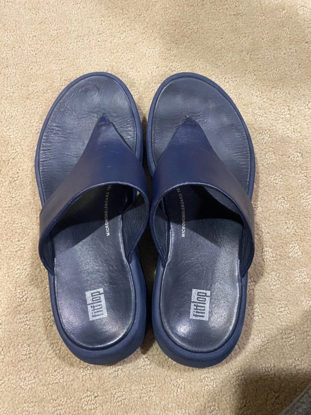Women's FIT-Flop Thong Sandals Navy Leather Classic Comfort Shoes Size US 8